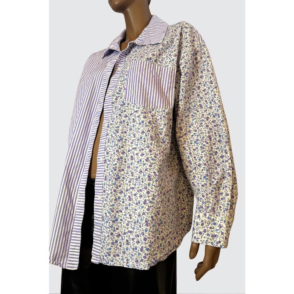 Avec Les Filles  Button-Up Shirt Stripes,  Floral Pattern Anthropologie brand